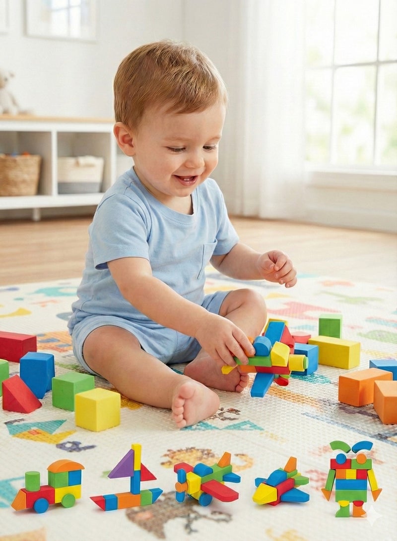 61 قطعة من مكعبات بناء كبيرة من الفوم الناعم الناعم لمدة 3 سنوات فأكثر، ألعاب تكديس ملونة ومبكرة للتعلم المبكر، مكعبات كبيرة آمنة للأطفال الصغار والأطفال - Image 2